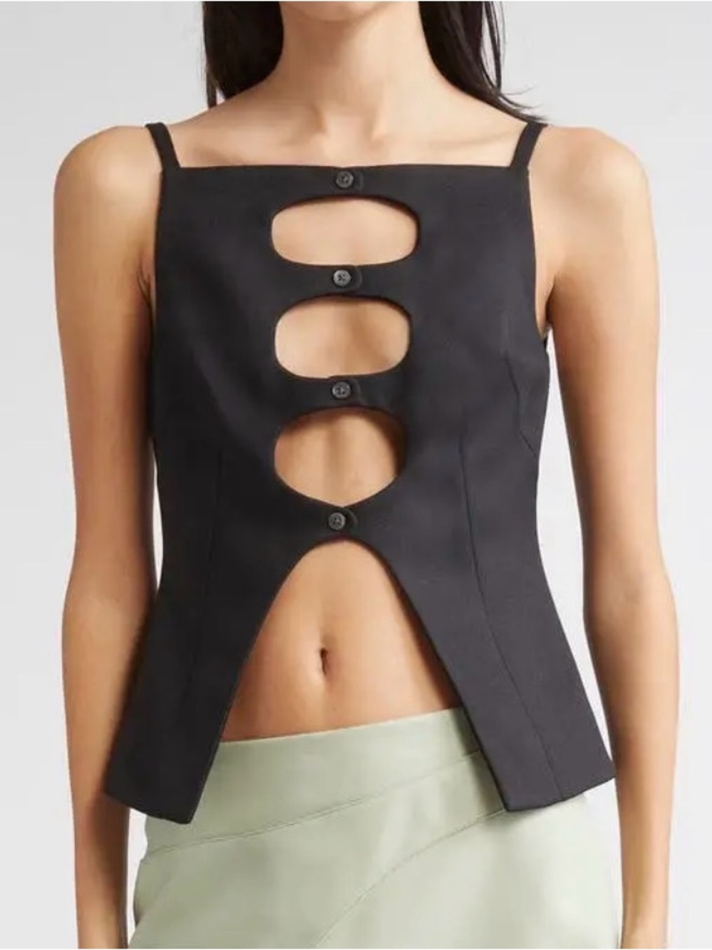 PrettyLittleThing Neutral Beige Cutout Button Bustier Top in BEIGE, Size 10